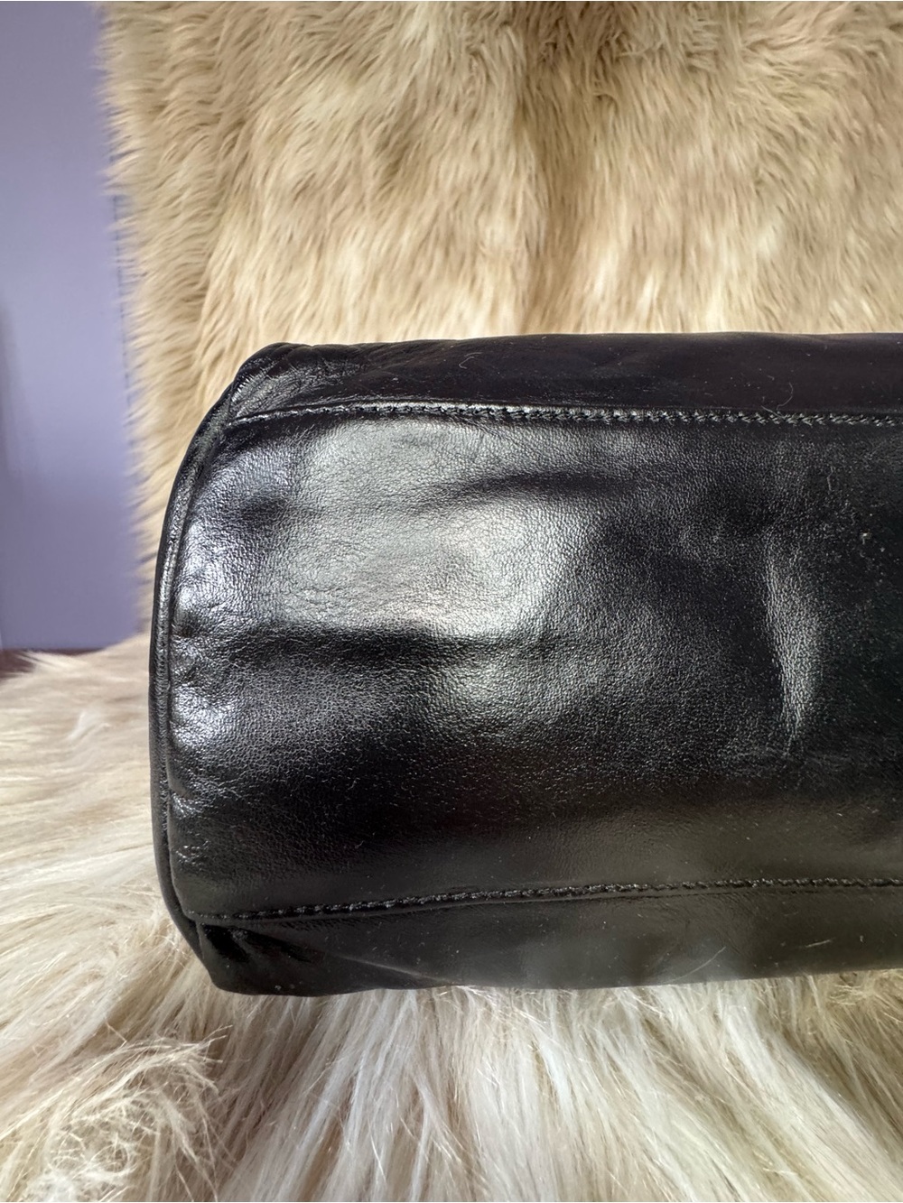 Prada Black Leather Tote with Triangle Logo - Picture 12 of 13